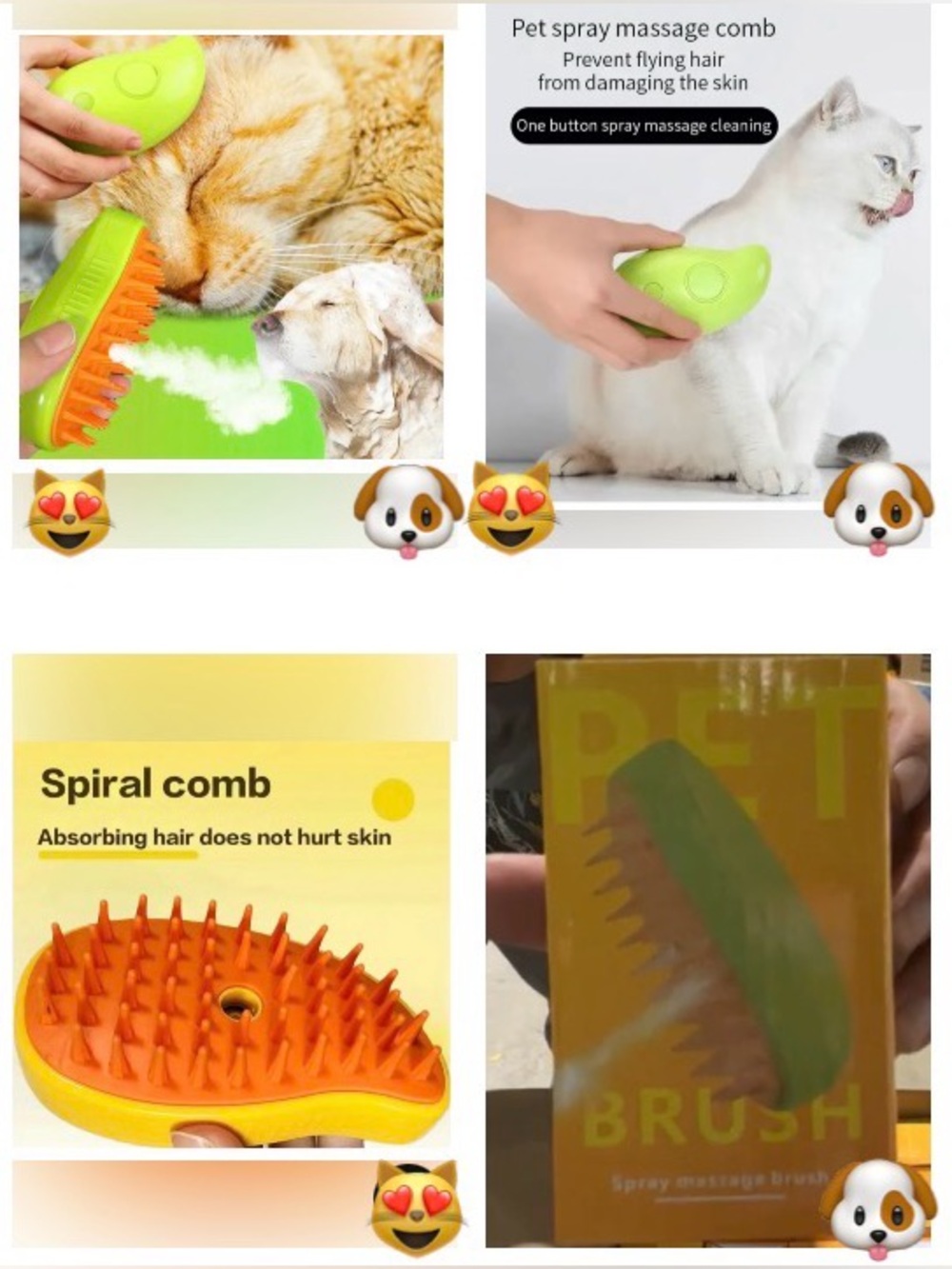 Electric Pet Hair Removal Brush Soft Silicone Steam Comb Cat &Dog Grooming GREEN